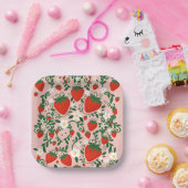 Assiettes En Carton Stickers Fraise Rose & Rouge Vins Floraux (Fête)