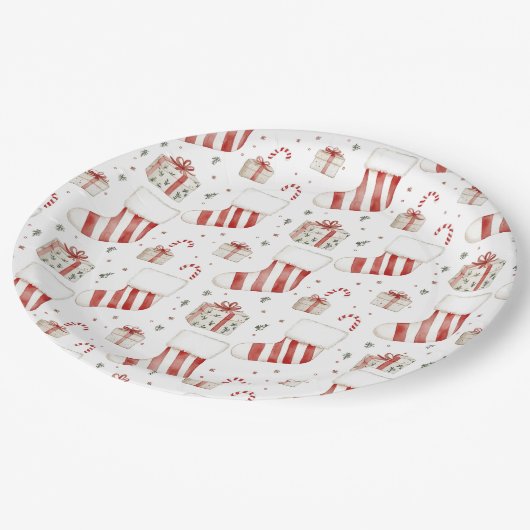 Assiettes En Carton Stockings Candy Canes Presents Festive Christmas (Angle)