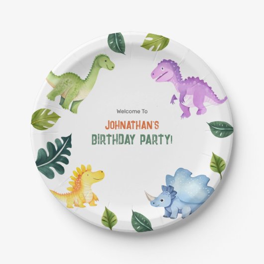 Assiettes En Carton Stomp Chomp Roar Dinosaur fête d'anniversaire (Devant)