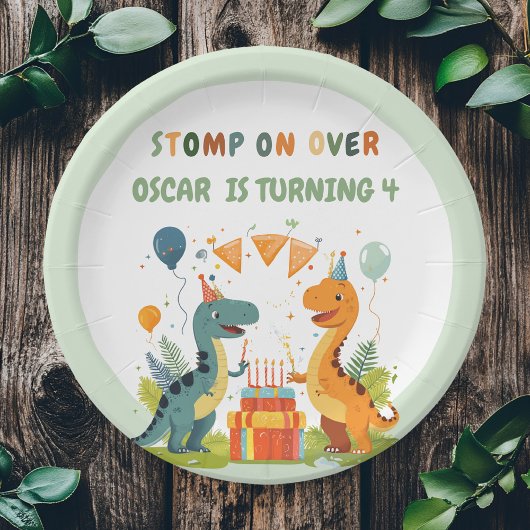 Assiettes En Carton "Stompe sur Dinosaur Anniversaire
