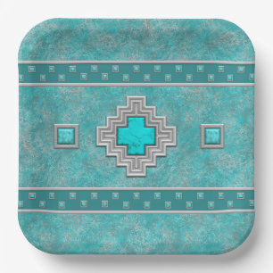 Assiettes En Carton Stone Turquoise du sud-ouest Conception géométriqu