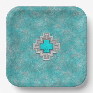 Assiettes En Carton Stone Turquoise du sud-ouest Conception géométriqu