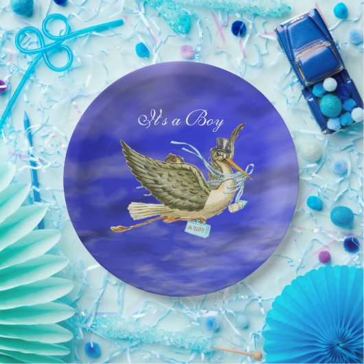 Assiettes En Carton STORK BÉBÉ GARÇON DOUCHE Sky bleu (Fête)