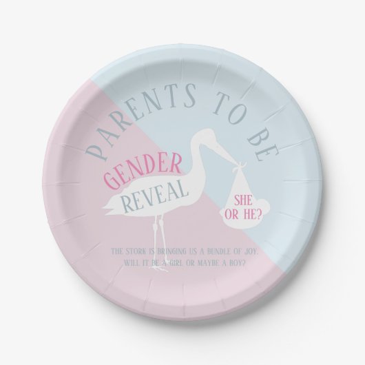 Assiettes En Carton Stork Parents to be Gender Reveillez Plaques papie (Devant)