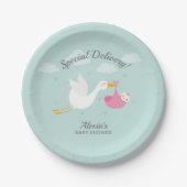 Assiettes En Carton Stork Rose Girl Baby Baby shower Bundle (Devant)