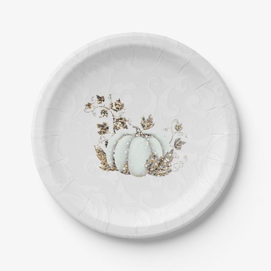 Assiettes En Carton Storybook Gold White Citrouille Fairy Tale Party (Devant)