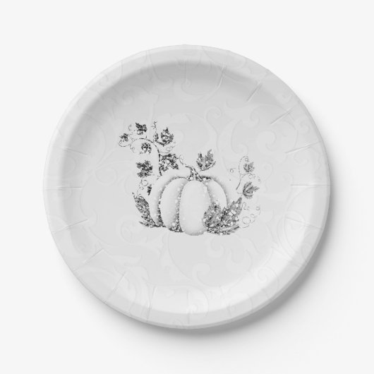 Assiettes En Carton Storybook Silver White Citrouille Fairy Tale Party (Devant)