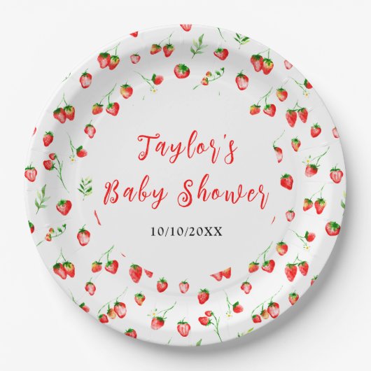 Assiettes En Carton Strawberries and Daisies Baby Shower (Devant)