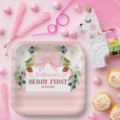 Assiettes En Carton Strawberry 1st Berry First strawberry Birthday (Fête)