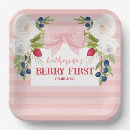 Assiettes En Carton Strawberry 1st Berry First strawberry Birthday (Recto)