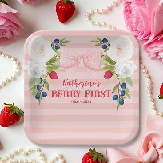 Assiettes En Carton Strawberry 1st Berry First strawberry Birthday