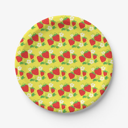 Assiettes En Carton Strawberry and Flowers Pattern Yellow (Devant)