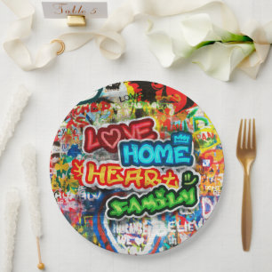 Assiettes En Carton Streetart Graffiti Amour Maison Cœur Coloré Funky