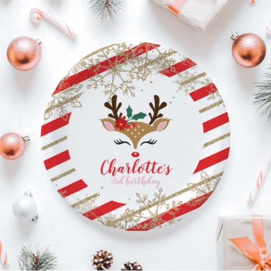 Assiettes En Carton Strike de neige dorée pour l'anniversaire des renn