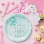 Assiettes En Carton String Lights & Balloons Sweet 16 ID Turquoise473 (Fête)