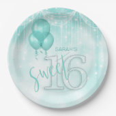 Assiettes En Carton String Lights & Balloons Sweet 16 ID Turquoise473 (Devant)