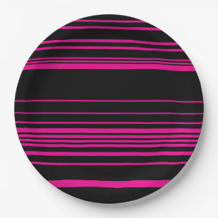 Assiettes En Carton Stripes complexes - Magenta et Noir