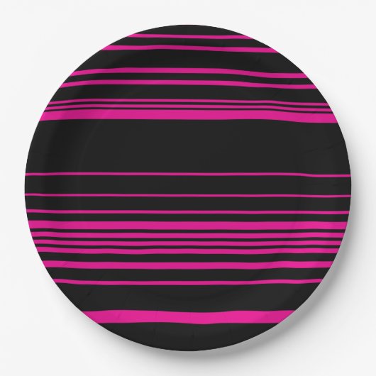Assiettes En Carton Stripes complexes - Magenta et Noir (Devant)