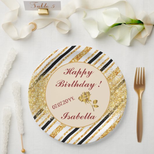 Assiettes En Carton Stripes Gold Parties scintillant Black Boho Popula (Mariage)