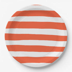 Assiettes En Carton Stripes inégales - Orange et blanc