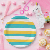 Assiettes En Carton Stripes inégales - Turquoise et Jaune (Fête)