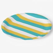Assiettes En Carton Stripes inégales - Turquoise et Jaune (Angle)