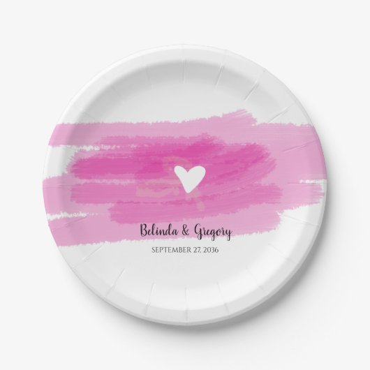 Assiettes En Carton Strokes de peinture simple et Mariage cardiaque (Devant)
