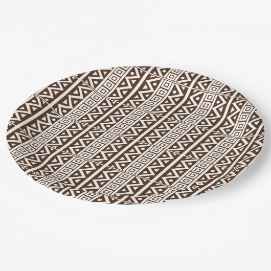 Assiettes En Carton Style africain traditionnel Motif blanc transparen (Angle)