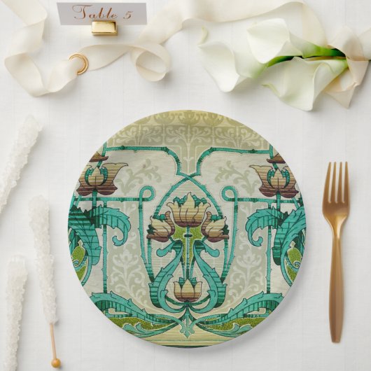 Assiettes En Carton Style Art Nouveau Acanthus Feuilles Bouquet Fleurs (Mariage)