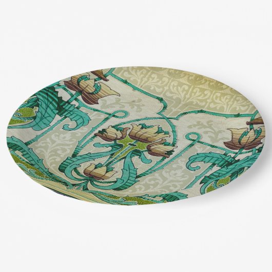 Assiettes En Carton Style Art Nouveau Acanthus Feuilles Bouquet Fleurs (Angle)