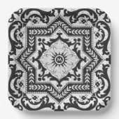 Assiettes En Carton Style azulejo en céramique noire et blanche (Recto)