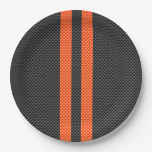 Assiettes En Carton Style Carbone d'impression d'accents orange sporti