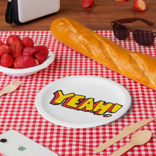 Assiettes En Carton Style comique Ouais Texte Graphique en gras Jaune