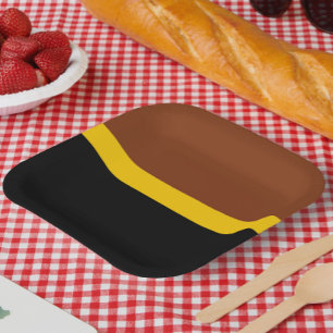 Assiettes En Carton Style de bloc de couleur Brown jaune
