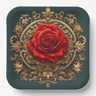 Assiettes En Carton 🌸 Style de fête élégant Rose baroque 🌸