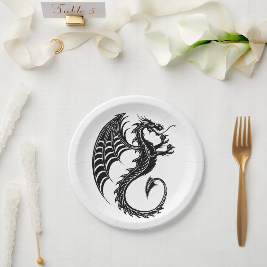 Assiettes En Carton Style de tatouage en forme de dragon noir (Mariage)