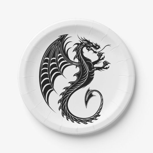 Assiettes En Carton Style de tatouage en forme de dragon noir (Devant)