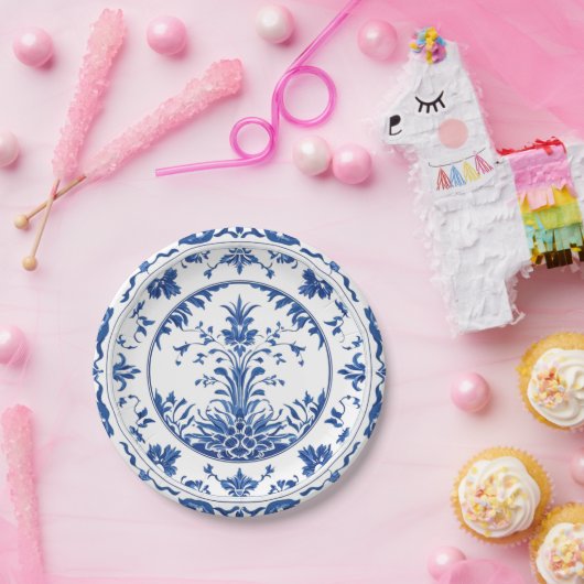 Assiettes En Carton Style élégant simple Fleur Bleue Blanc style (Fête)