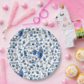 Assiettes En Carton Style floral peint à la main en Chinoiserie bleue  (Fête)