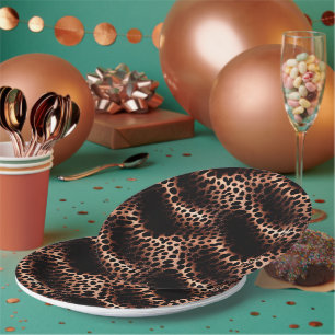 Assiettes En Carton Style Glam Rose Gold Black Leopard