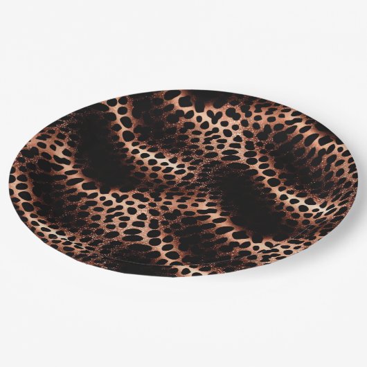 Assiettes En Carton Style Glam Rose Gold Black Leopard (Angle)