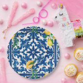 Assiettes En Carton style italien,Méditerranée,mosaïque,bleu, (Fête)