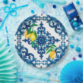 Assiettes En Carton style italien, mosaïque, bleu, citron, (Fête)