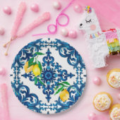 Assiettes En Carton style italien, mosaïque, bleu, citron, (Fête)