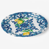 Assiettes En Carton style italien, mosaïque, bleu, citron, (Angle)