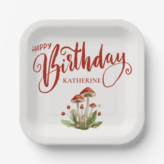 Assiettes En Carton Style Joyeux Anniversaire Retro Champhroom (Recto)