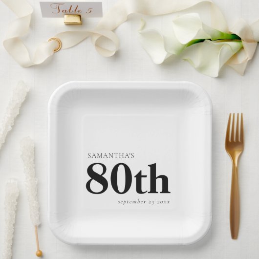 Assiettes En Carton Style moderne Gras Gras Texte Noir 80ème Nom Date (Mariage)