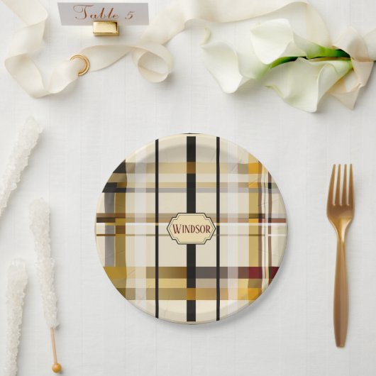 Assiettes En Carton Style moderne Taupe et Plaid Or (Mariage)