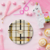 Assiettes En Carton Style moderne Taupe et Plaid Or (Fête)