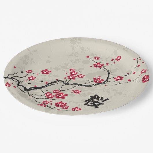 Assiettes En Carton Style oriental Sakura Cherry Blossom Art (Angle)